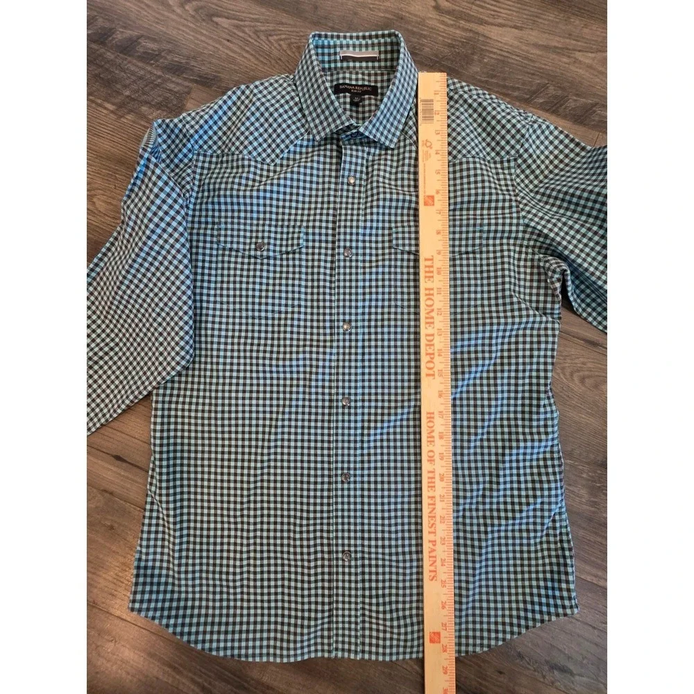 Men's‎ sz M Banana Republic Slim Fit Western Gingham Snap Front Shirt Blue Brown